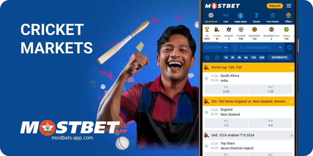 Cricket betting on Mostbet India app